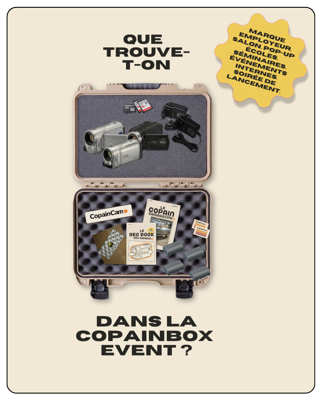 Le CamCorner - corner de caméscopes vintage prêt à filmer dans la CopainBox Event
