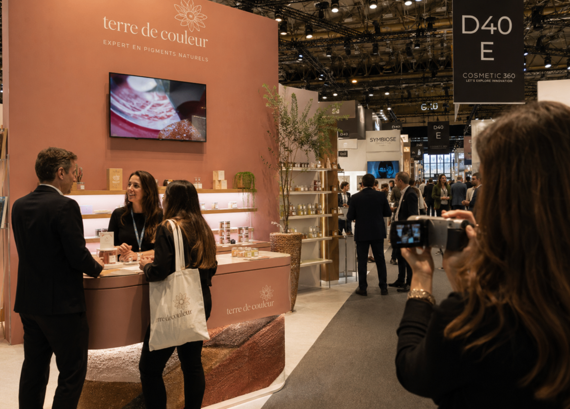 Dispositif CamCorner by CopainCam pour salon professionnel - mallette de caméscopes vintage sur stand
